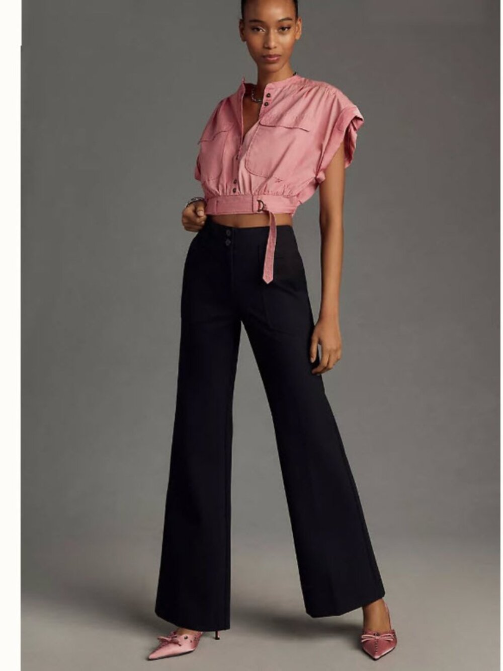 Maeve Naomi Black Ponte Wide-Leg Flare Pants High Rise Size 8 Anthropologie